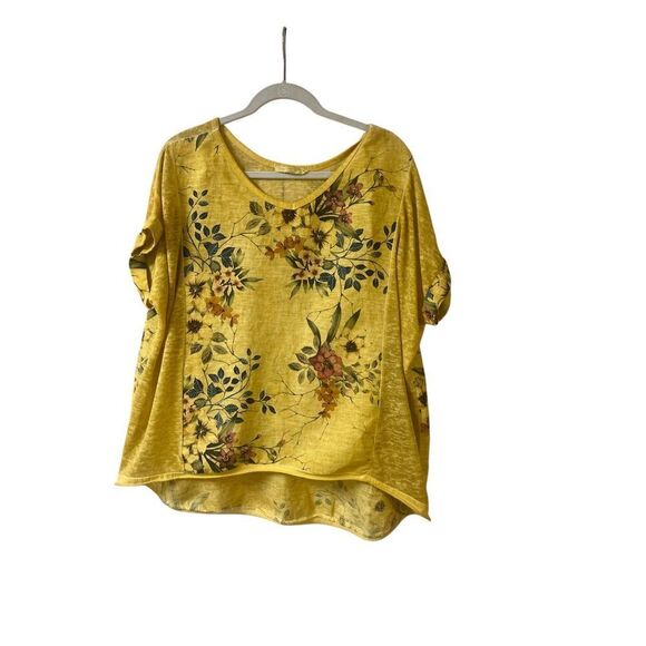 Italian 100% linen top sz L/XL floral and solid - Picture 1 of 3